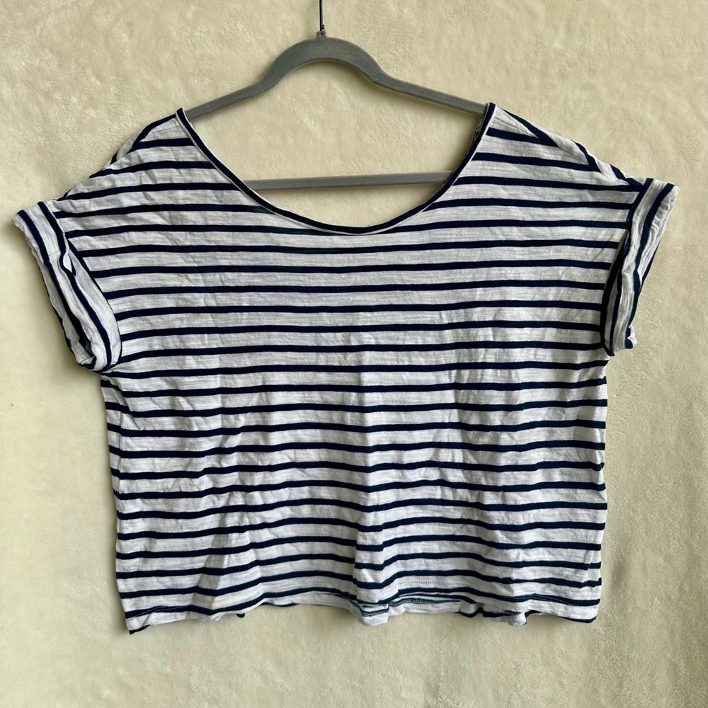 Banana Republic Striped Scoop Neck V Back Tee Dolman Sleeve Top Navy Small